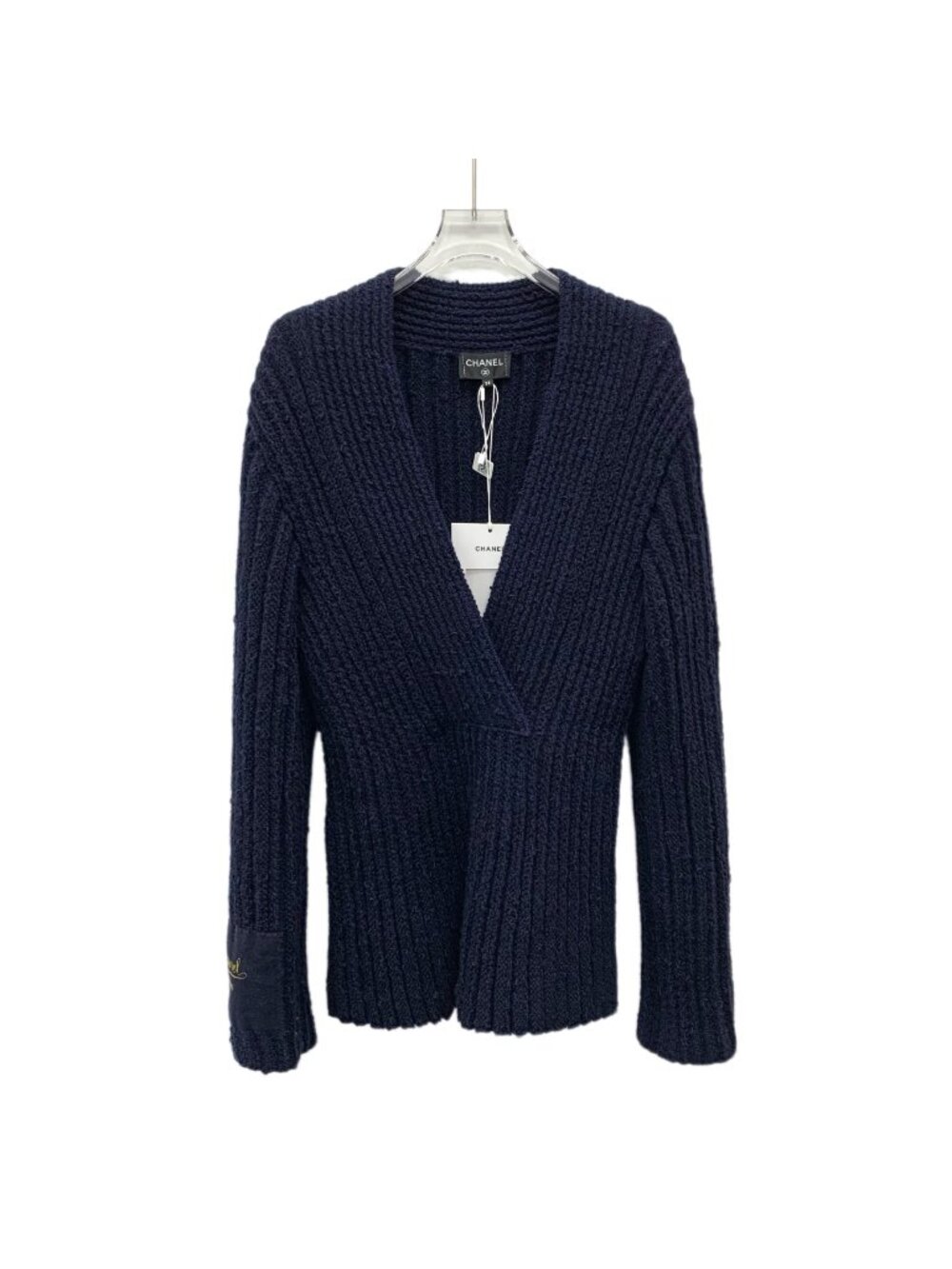 Chanel 24K Navy Blue Wool V-Neck Knit Sweater